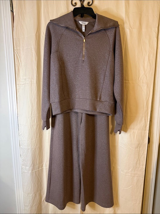 SPANX Pants - SPANX Taupe Shimmery Wide-Leg Pants & Zip Pullover Set